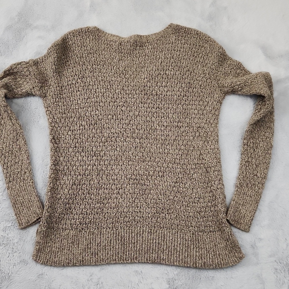 American Eagle XS Marled Knit V-Neck Sweater Beige Long Sleeve Cozy - Picture 5 of 12